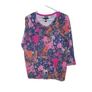 Tommy Hilfiger Cardigan L Paisley Button Up Pima Cotton Classic Preppy Comfort